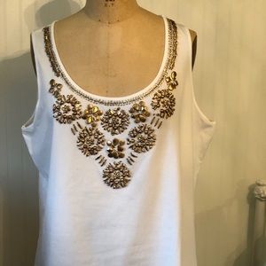 Chico’s jeweled tank top SZ 3  white with gold